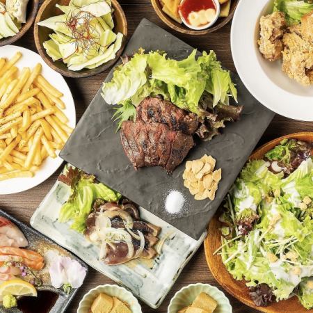 일체 타협 없음 ●육즙 스테이크, 매일 직송으로 신선도 뛰어난 회 회 포함 ●2h 음료 풀 고기 생선 코스 4999엔⇒