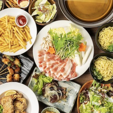 최고 ◎ 산노미야에서 1 번 "맛있는"하카타이고 돼지 샤브 (〆 세트) + 꼬치 꼬치 포함! 2h 음방 포함 ● 호쾌 코스 5500 엔 ⇒