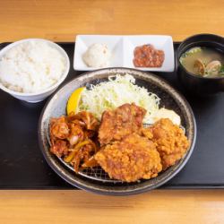 Zangi & spicy chicken stir-fried set meal with 3 zangi