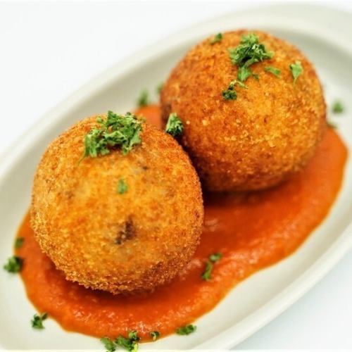 Beef and cheese arancini (rice croquette)