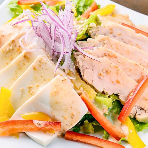 Steamed chicken and tofu salad