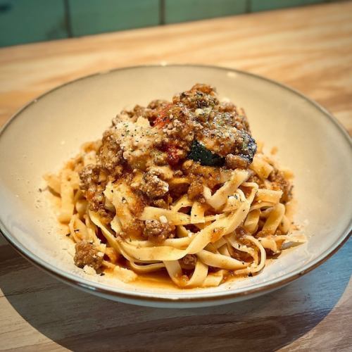 Fresh pasta with homemade meat sauce