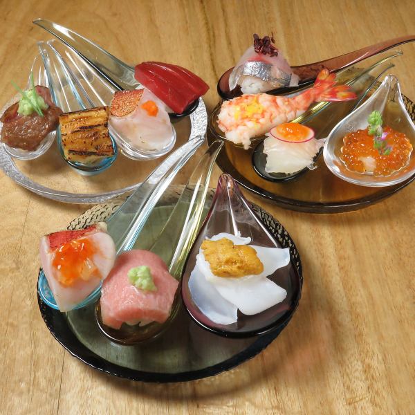 "和×フレンチ"を組み合わせた御御御人気メニューの『スプーン寿司』この機会に是非お楽しみ下さい♪