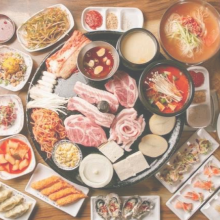 [4 people or more/2 hours of all-you-can-drink included] Full of volume! Samgyeopsal course that also includes bibimbap and jjigae