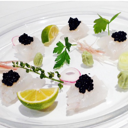 Sashimi topped with caviar