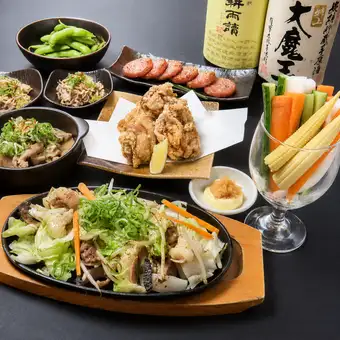 【お手軽宴会コース♪】2h生ビール込飲放付!和牛ホルモン炒めや雲仙ハム等お手軽全7品★4500円