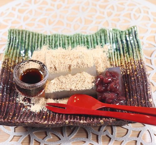 Kudzu mochi with brown sugar syrup