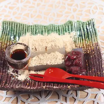 Kudzu mochi with brown sugar syrup