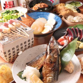 本格炭火焼きや鮮魚刺しが楽しめるお料理１０品＋120分飲み放題付4000円（税込み）
