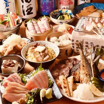 豪華炭火焼盛り合わせから自慢の七輪焼まで充実のお料理11品＋120分飲み放題付5000円（税込み）