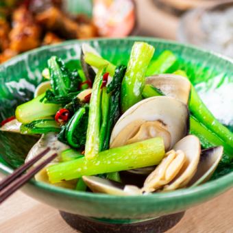 蛤と青菜の唐辛子炒め