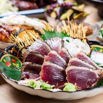 《2時間飲み放題付》人気No.1！カツオの藁焼き×特製釜めし迄◎ 満足コース【全10品/4,000円】