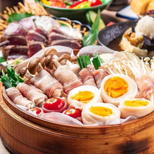 《2時間飲み放題付》大人気“肉巻き蒸篭蒸し”×藁焼き◎肉巻き蒸篭蒸しコース【全8品/5,000円】