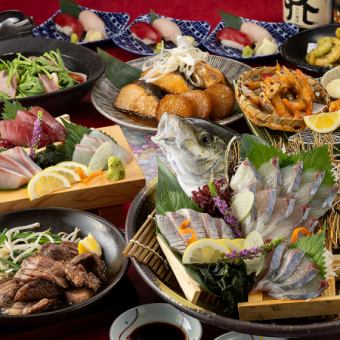 Winter Banquet [Camellia] Salted beef tongue, live squid sashimi, carefully selected sashimi, fried monkfish, sushi, and more - highly satisfying (2 hours all-you-can-drink included)