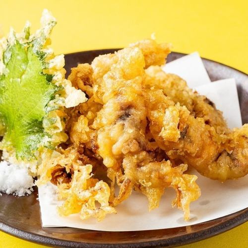 Tempura of raw firefly squid
