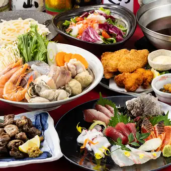 Winter Banquet [Fukujusou] Seafood Chanko Nabe, Sashimi, Grilled Chicken Ribs, and Monkfish (120-minute all-you-can-drink included)