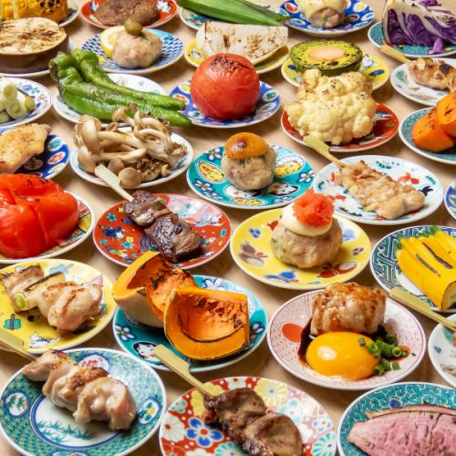 自慢の京野菜と串焼き