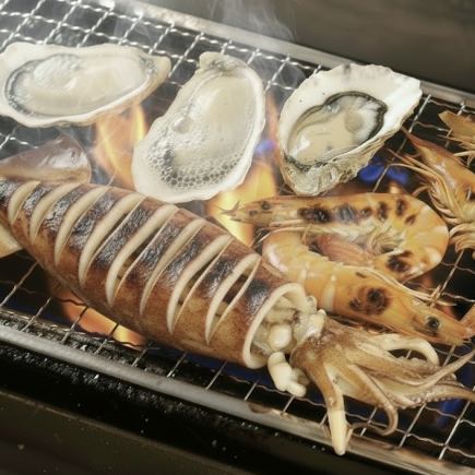 【浜焼きコース】網焼きで海鮮楽しむ全11品《2.5h飲放題付き→平日は3h飲み放題！》