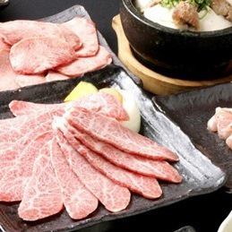 4种牛肉及牛肉激素拼盘、9种鸡肉及猪肉拼盘等共9道菜【烤肉3200日元套餐】