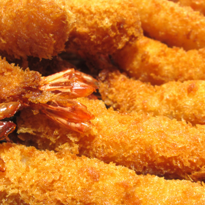 Deep fried takoyaki / Fried shrimp (3 pieces) / Teriyaki corn