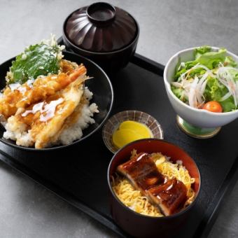 Tendon and eel bowl set (5 items in total) ⇒ 1850 yen
