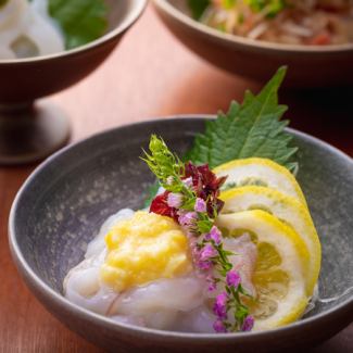 Octopus sashimi with lemon koji