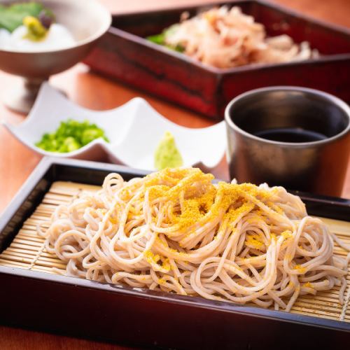 Shinshu white birch raw soba with karasumi-gake