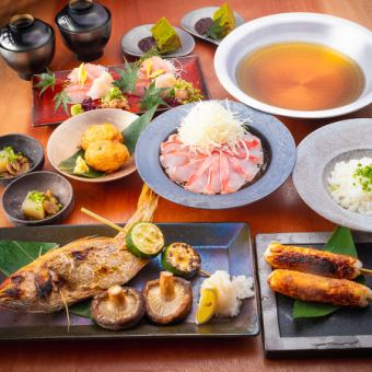 [Most popular] 3-hour all-you-can-drink and 8-dish "Splendid Red Snapper Shabu-Shabu and Primitive Grill Course" 6,500 yen (tax included)