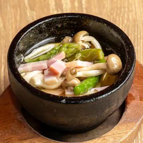 白汤培根蟹味菇蒜蓉