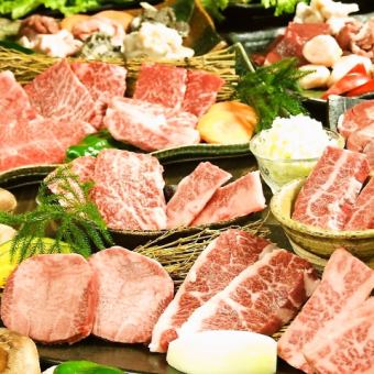欢迎和欢送会☆4,500日元【稀有部位瘦肉套餐】7种稀有部位红肉+8道菜120分钟无限畅饮
