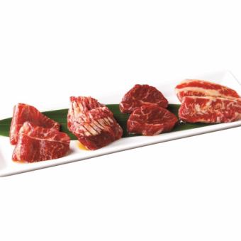 Assortment of four kinds of gyu-kaku (gyukaku short ribs, gyu-kaku skirt steak, aged thick-sliced short ribs, beef misuji)