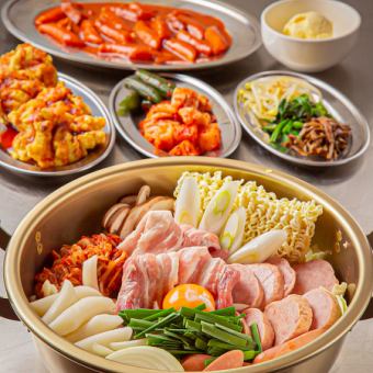 Popular hotpot in Korea! 6-course budae jjigae course 4,400 yen (all-you-can-drink included)