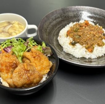 ミニスタミナ唐揚げ丼＆ミニキーマ