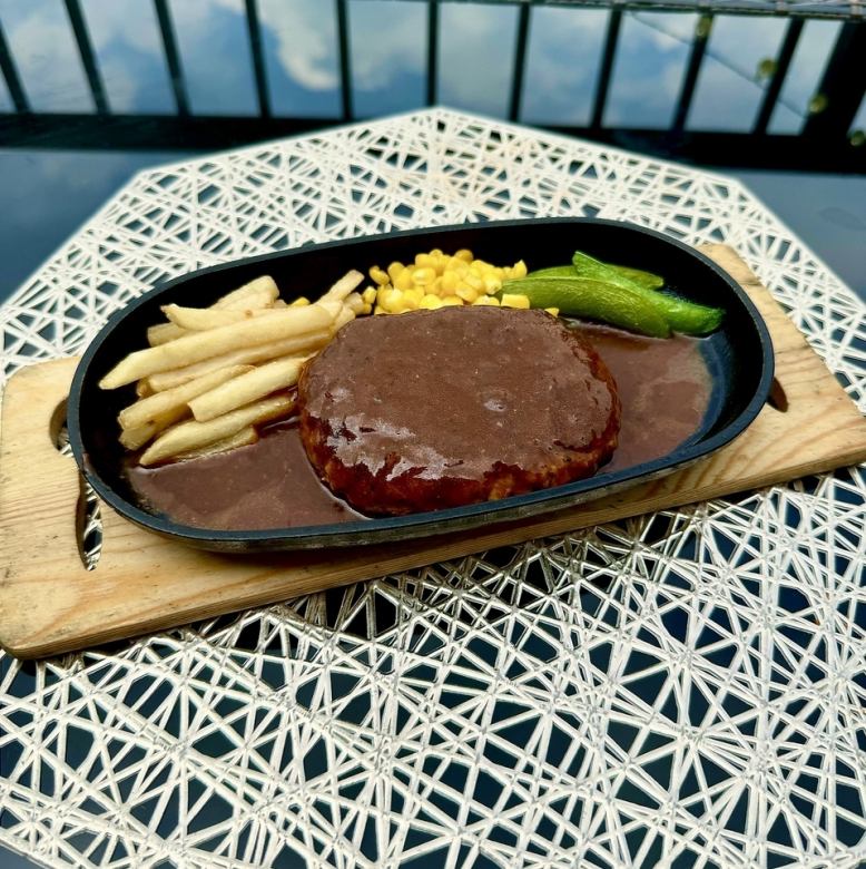 Iron plate hamburger with your choice of homemade sauce