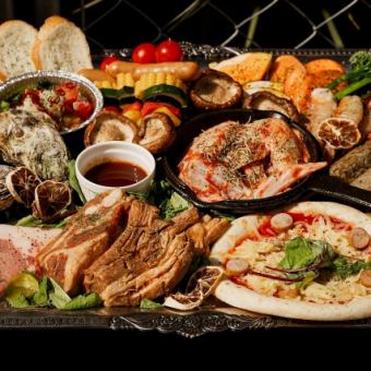 ビアガーデンB ：季節限定！肉と海鮮のBBQコース 2時間飲み放題 5500円(税込)