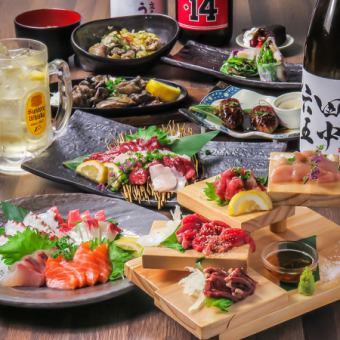 Unlimited all-you-can-drink sake included! Course includes 5 types of sashimi, 4 types of chicken sashimi, horse sashimi, and charcoal-grilled thigh for 8,800 yen (tax included)