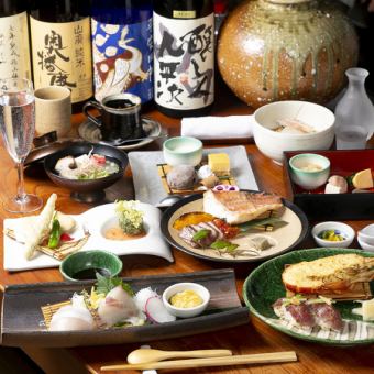 【御幸】夜の9品、贅沢9,000円コース(税込) +3000円(税込)で飲み放題(L.O90分)を付けられます。