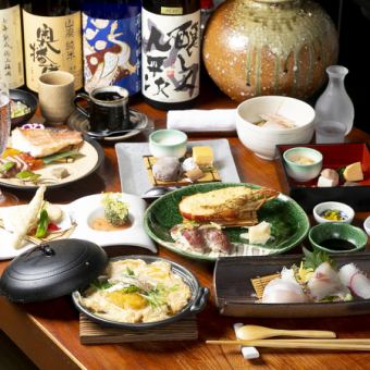 夜の9品、贅沢11,000円コース(税込) +3000円(税込)で飲み放題(L.O90分)を付けられます。
