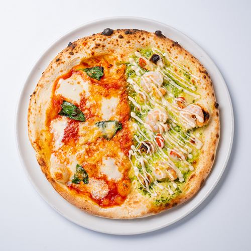 Half & Half (Margherita & Plump Shrimp Pizza Genovese)