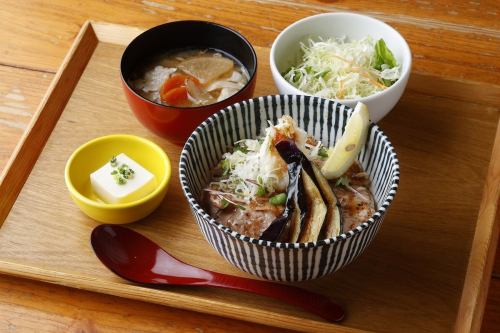 揚げ茄子おろしぶた丼(塩ダレ＆ポン酢)