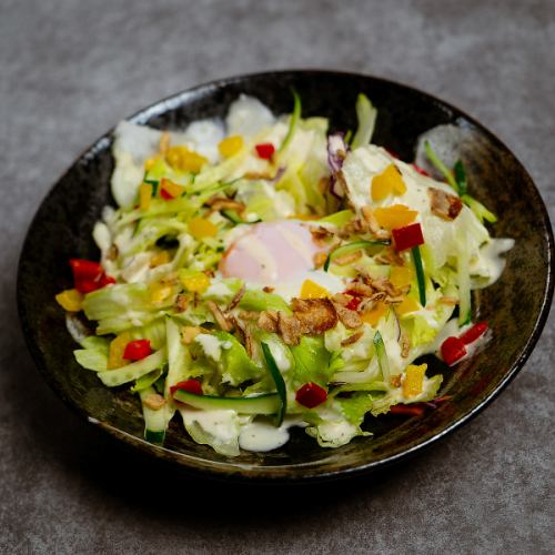 Caesar salad with soft-boiled eggs