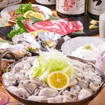 [Welcome & Farewell Party Course] 11 dishes including your choice of hot pot, oysters, and a generous selection of Hiroshima specialties, with 2 hours of all-you-can-drink for 6500 yen (tax included).