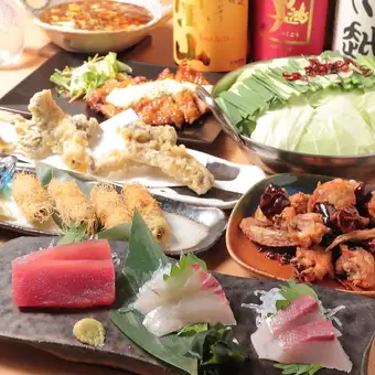 [Kurari Course] Assorted Sashimi Platter, 8 Dishes in Total, 2 Hours All-You-Can-Drink Included, 6000 Yen (Tax Included) *Hot Pot Not Included