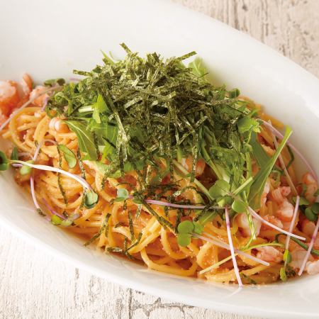 Mentaiko and shrimp pasta