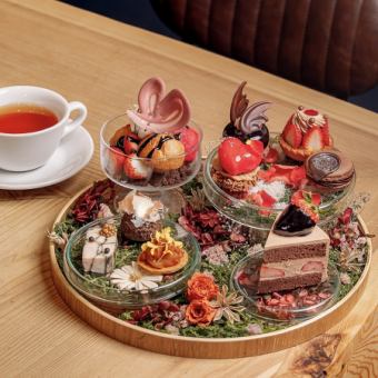 【1/6～2/23◆平日限定】苺のバレンタインショートアフタヌーンセット/5,600円(税込)