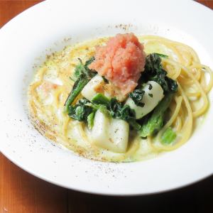 明太クリームパスタ　～イカとほうれん草～