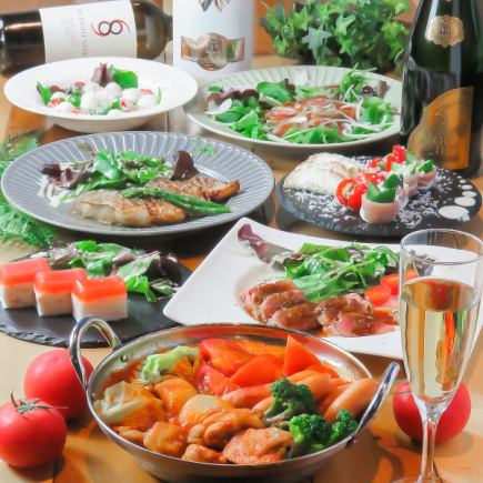 【含2小時暢飲】一點小奢華♪ 週年紀念套餐 x 8道菜 番茄火鍋或起司火鍋選 ◎ 6,000日圓（含稅）