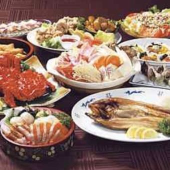 カニ・ホタテ・青ツブなど料理9品キリン一番搾り含120分飲み放題付5500円