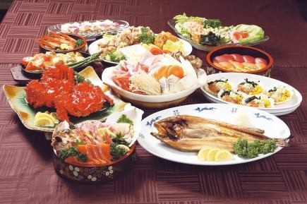 生ビール＆地酒含120分飲み放題付きカニ・ホタテ＆生寿司など豪華料理10品7000円