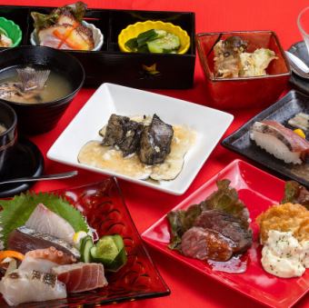 A safe welcome/farewell party with one dish per person! A four-item platter of Hyuga-nada fish, charcoal-grilled local chicken, Miyazaki beef steak, and draft beer for 2 hours of all-you-can-drink for 5,000 yen